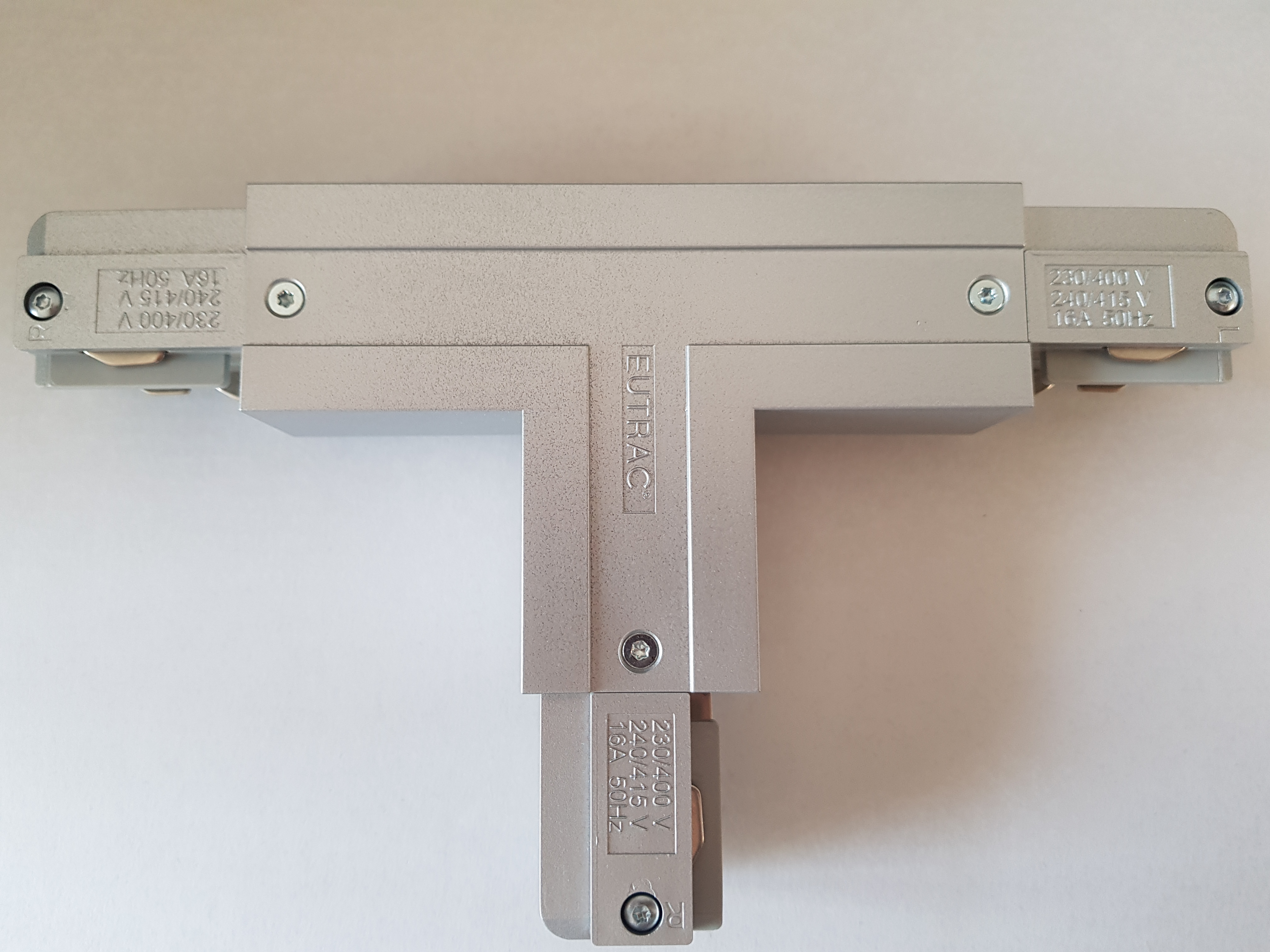 Eutrac T-Verbinder für 3-Phasen Aufbau, silbergrau, Erde rechts
