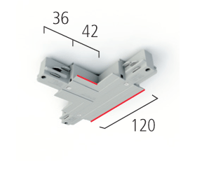 Eutrac T-Verbinder 3-Phasen Einbau-Stromschiene Erdung links, außen
