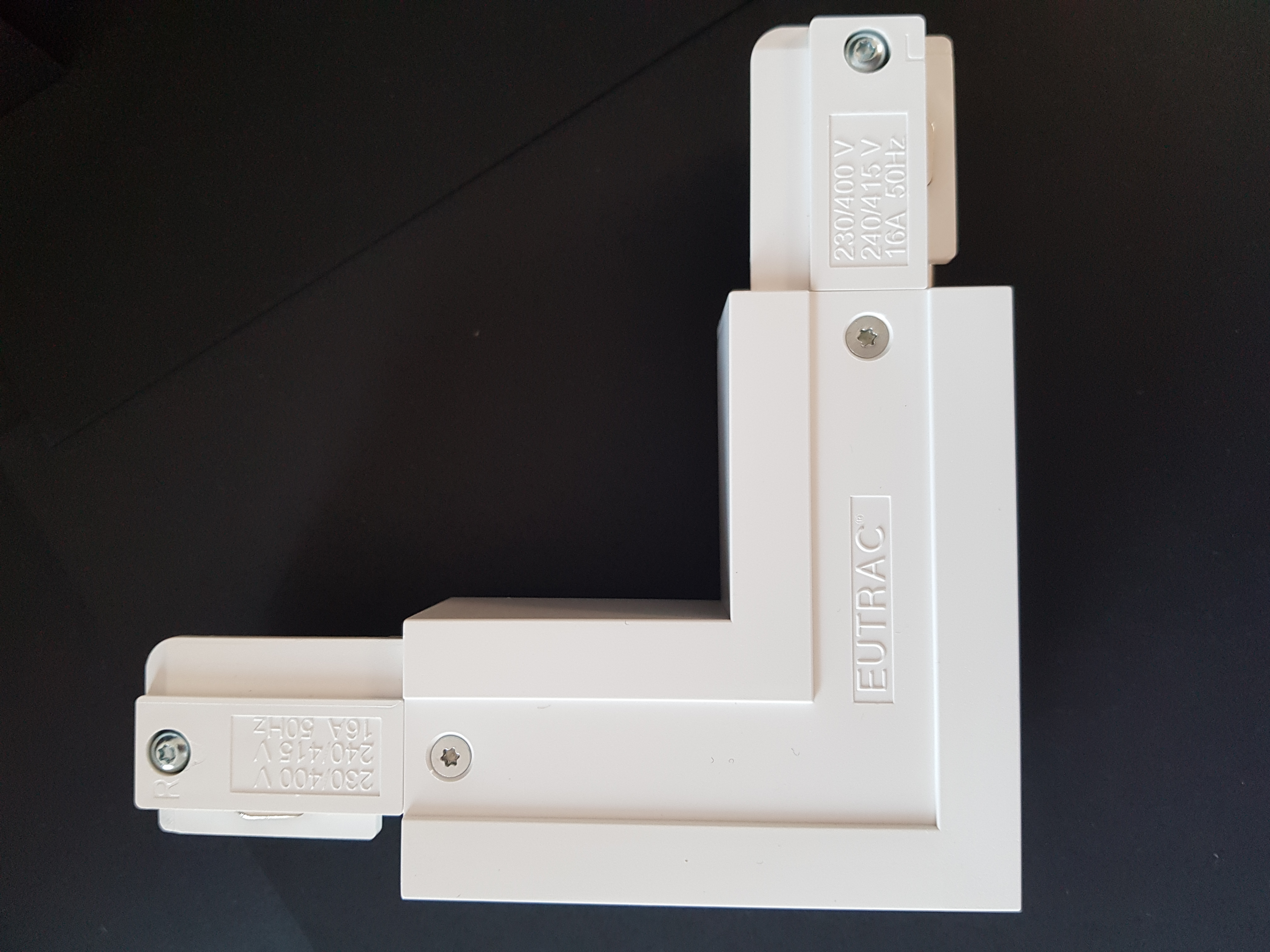 Eutrac L-Verbinder für 3-Phasen Aufbau, weiß, verkehrsweiß