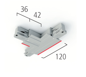 Eutrac T-Verbinder 3-Phasen Einbau-Stromschiene Erdung rechts, außen
