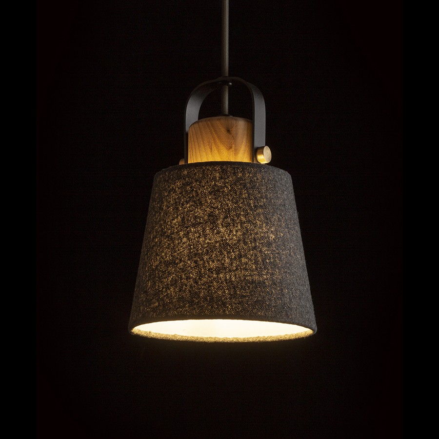 CHOUPETTE Pendelleuchte für 3-Ph-Schiene schwarzgrau Textilien/Holz 230V E27 15W 02
