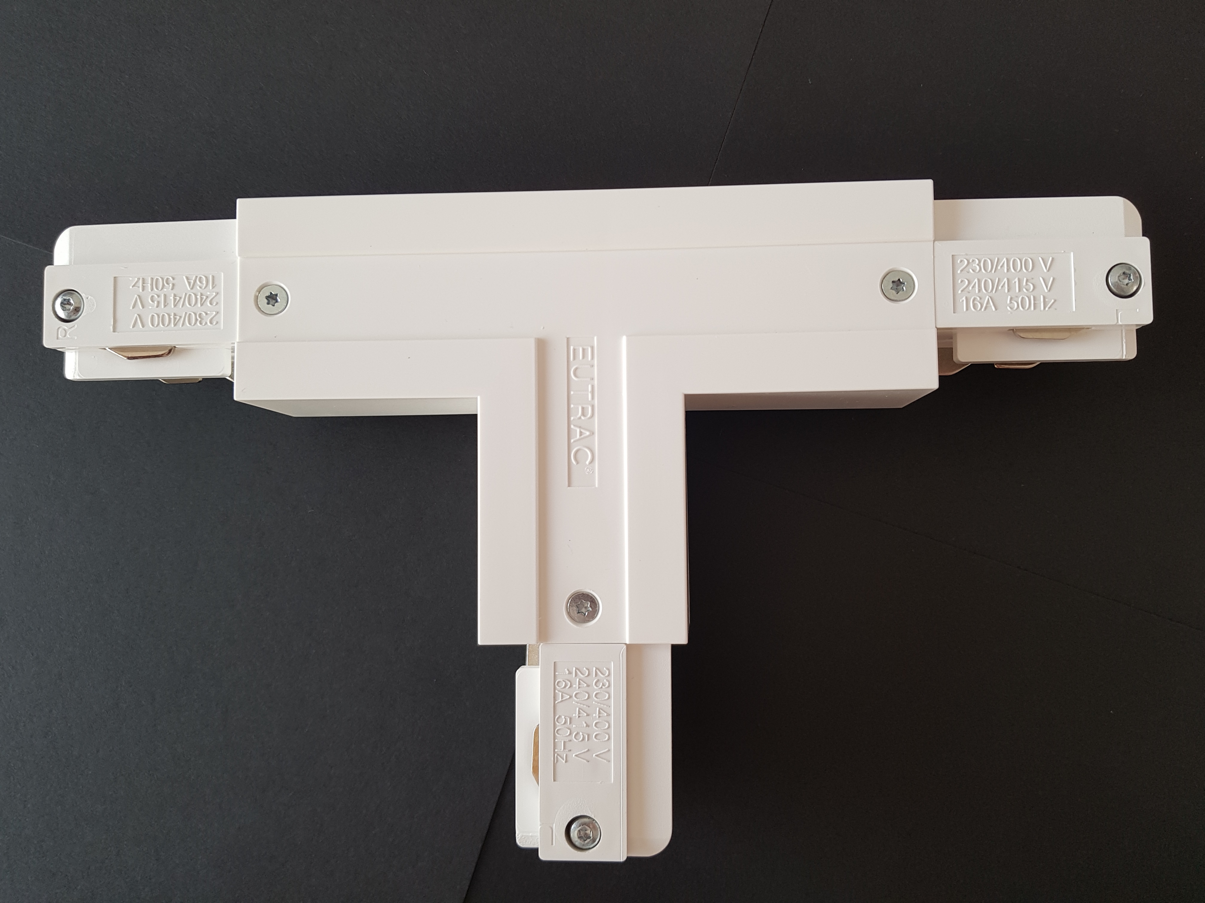 Eutrac T-Verbinder für 3-Phasen Aufbau, weiß, Erde rechts